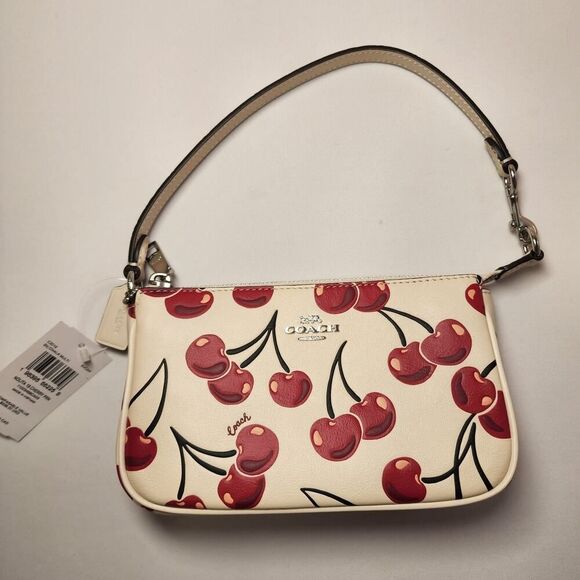 NWT Coach CZ012 Nolita 19 With Cherry Print Wristlet/Handbag In Leather Chalk - Picture 1 of 6